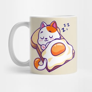 Cute Cat Sleeping On Bread With Egg Blanket Cartoon Mug